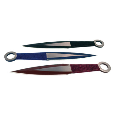 3 Piece Throwing Knife Assorted, Black, Blue, Red Color